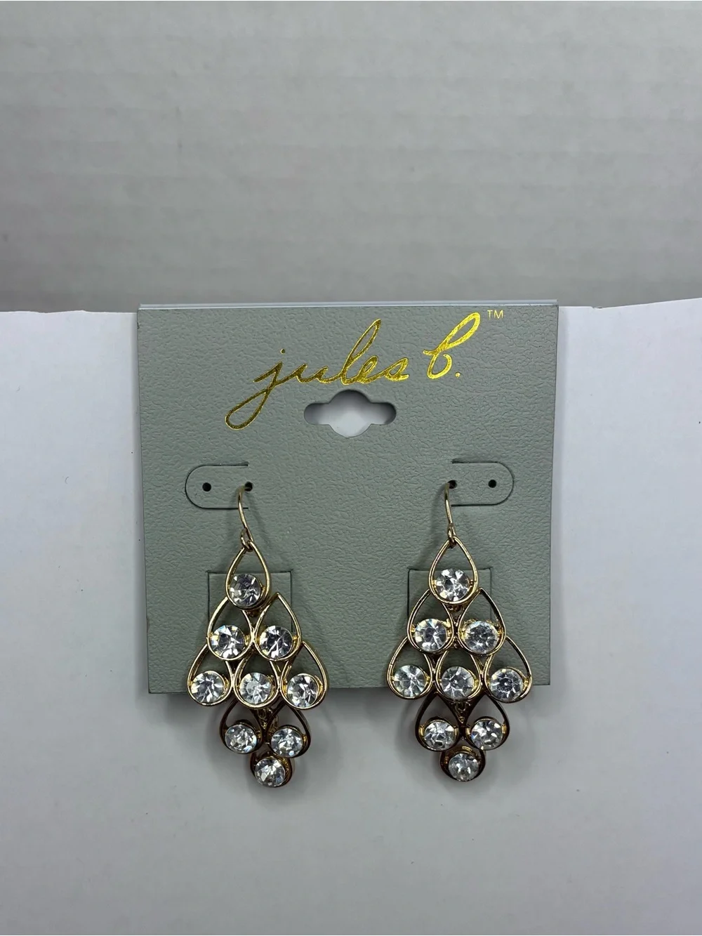 Jules B. Diamond And Gold Colored Chandelier Dangle Teardrop Boutique Earrings